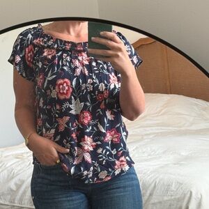 Old Navy Floral Print Blouse - Navy and Red NWT